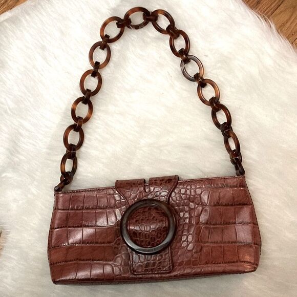 Adrienne Vittadini Brown Leather Clutch / Wristlet - Picture 1 of 13